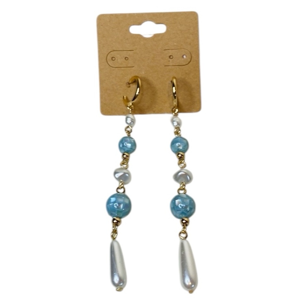 NWOT Blue/Gold-Tone Pearl Beaded Earrings - Picture 4 of 7
